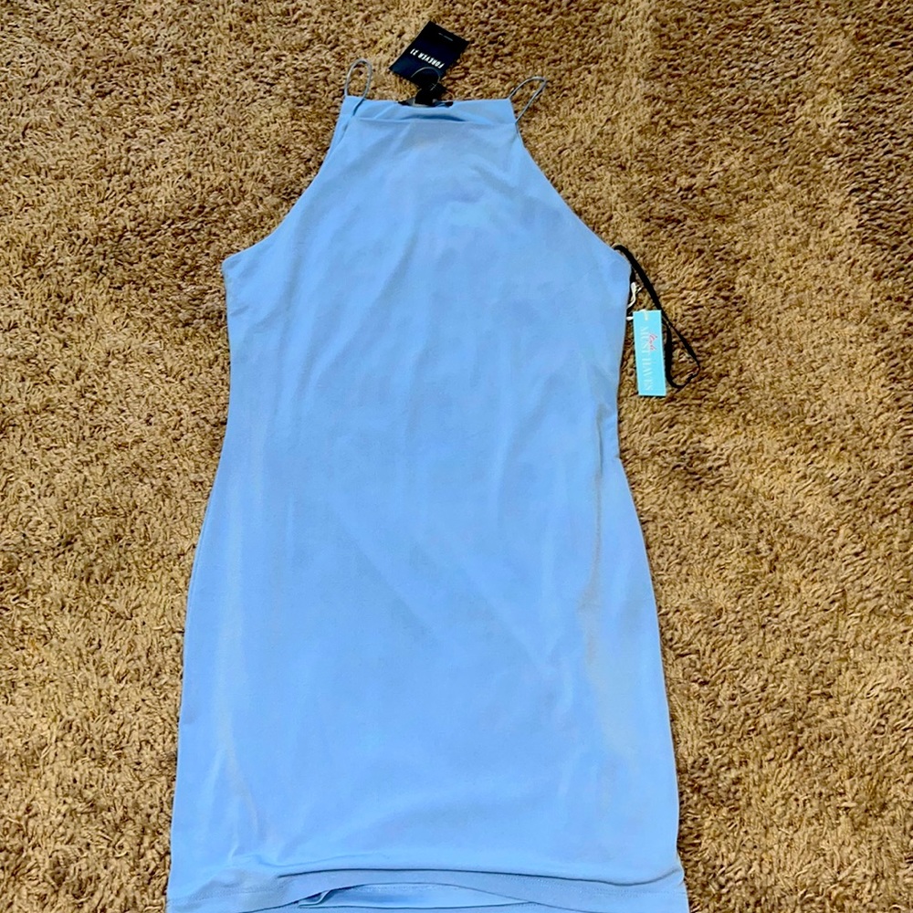 Baby Blue double lined mini dress medium NWT